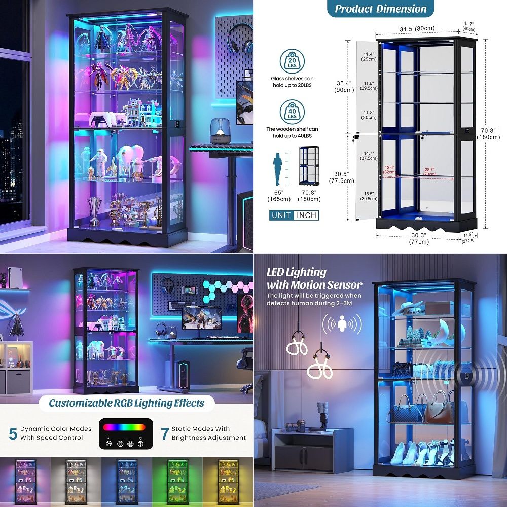 Glass Cabinet Display - خزانة عرض زجاجية بـ 6 طبقات،