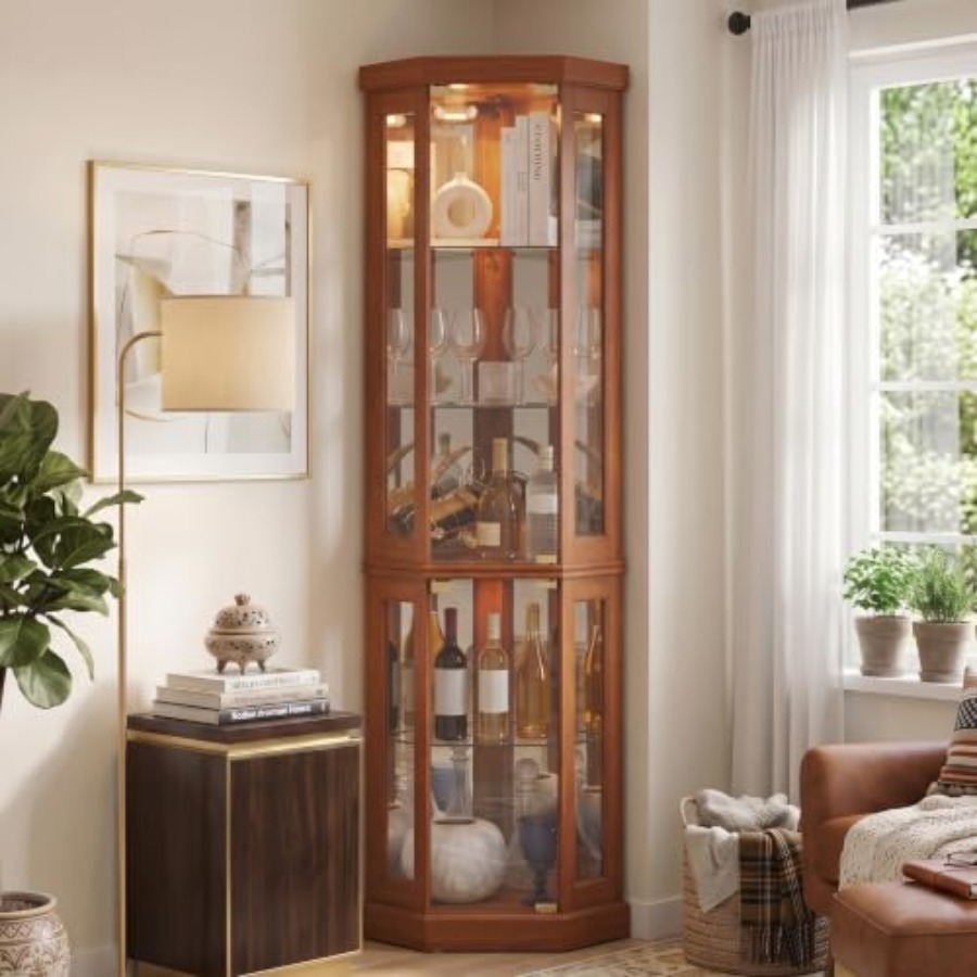 Glass Cabinet Display - خزانة عرض زاوية لغرفة المعيشة لتخزين