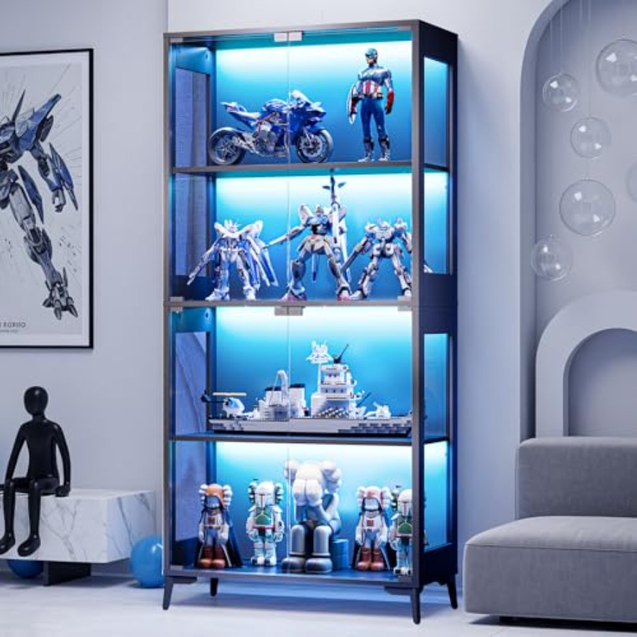 Glass Cabinet Display - خزانة عرض زجاجية بأبواب للمقتنيات والكتب،