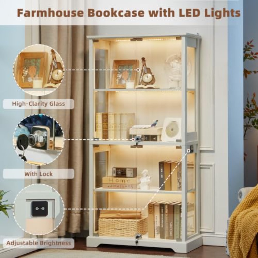 خزانة عرض زجاجية بتصميم ريفي م - مراجعة Glass Cabinet Display وسعره