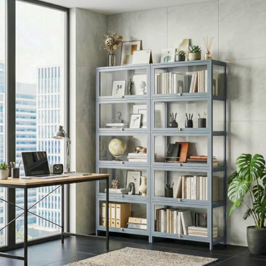 خزانة عرض بخمس طبقات مع أبواب  - مراجعة Glass Cabinet Display وسعره