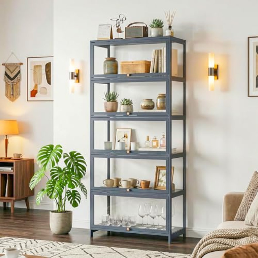 خزانة عرض بخمس طبقات مع أبواب  - مراجعة Glass Cabinet Display وسعره