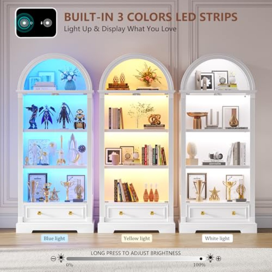 خزانة عرض مقوسة لغرفة المعيشة، - مراجعة Glass Cabinet Display وسعره