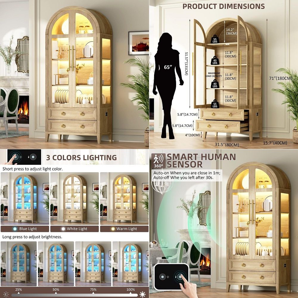 خزانة عرض مقوسة بـ 71 بابًا زج - مراجعة Glass Cabinet Display وسعره