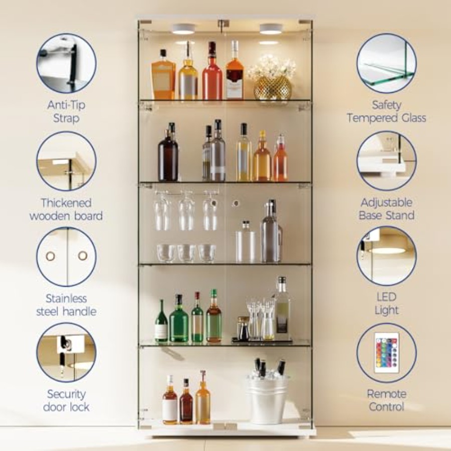 خزانة عرض بخمسة رفوف مع إضاءة  - مراجعة Glass Cabinet Display وسعره