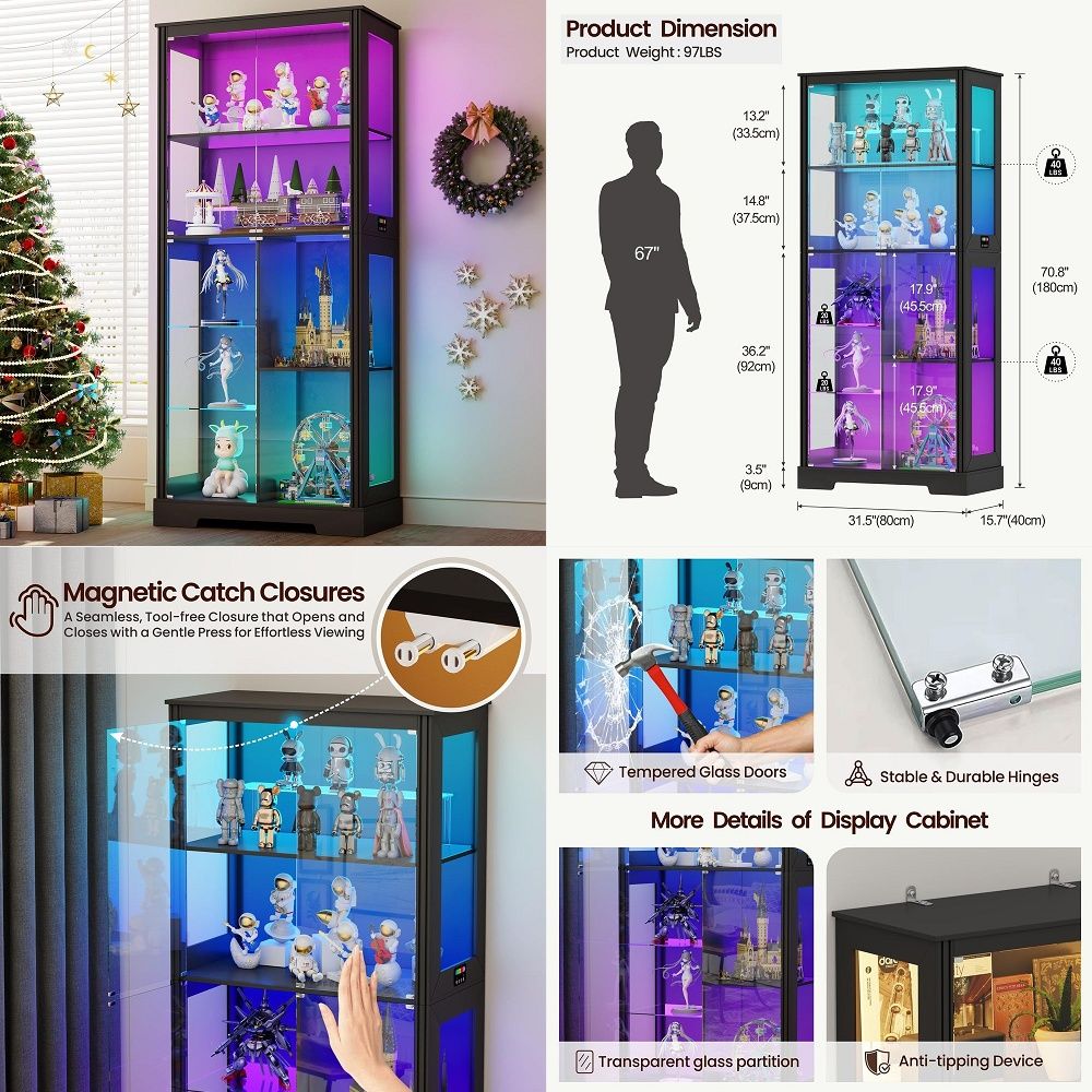 خزانة عرض زاوية مضاءة خشبية من - مراجعة Glass Cabinet Display وسعره