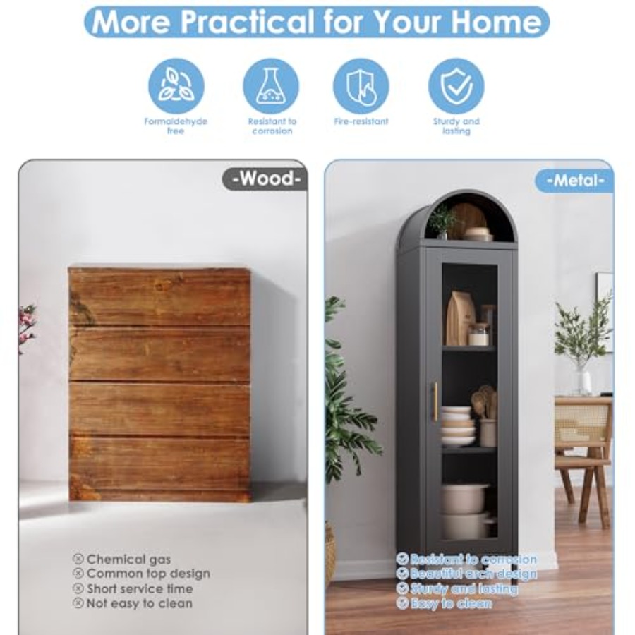 خزانة عرض معدنية ضيقة ذات تصمي - مراجعة Glass Cabinet Display وسعره