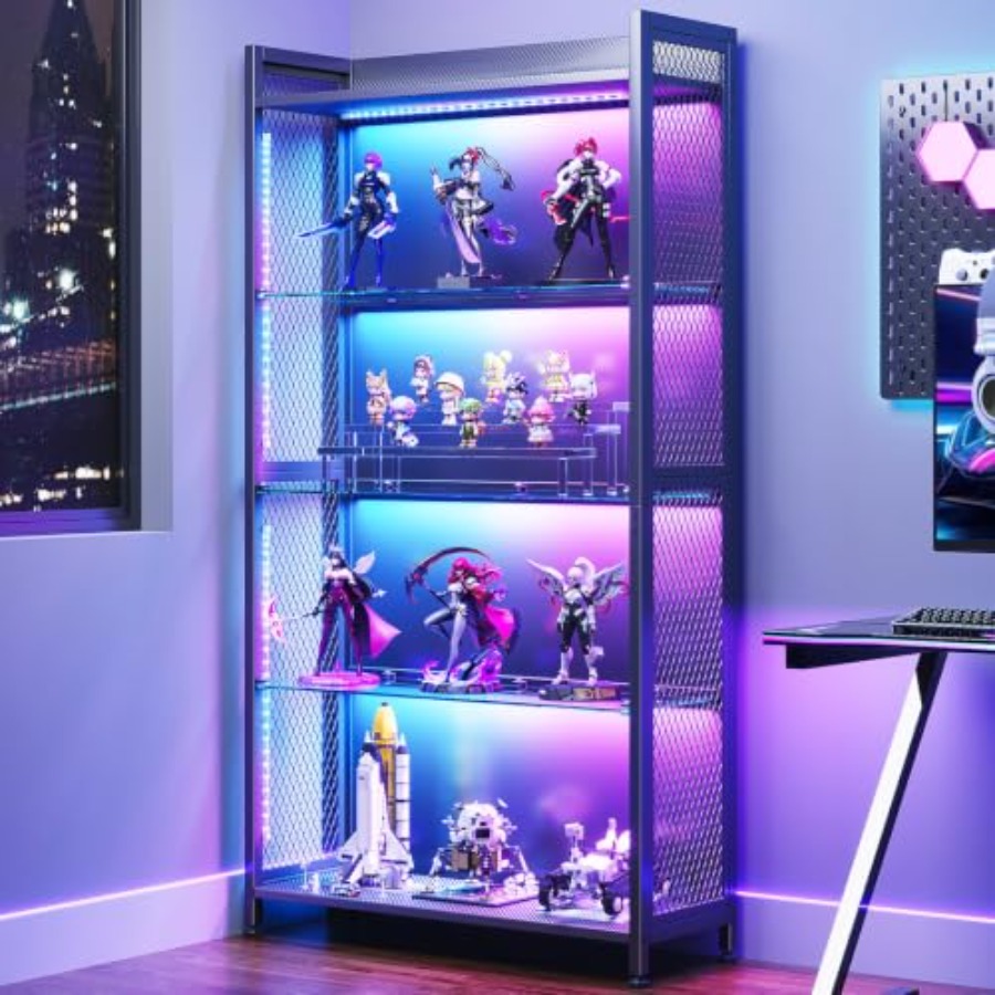 خزانة عرض بأرفف زجاجية، إضاءة  - مراجعة Glass Cabinet Display وسعره