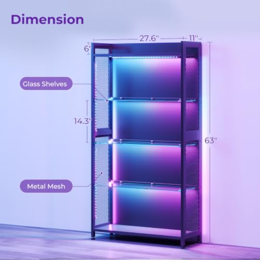 خزانة عرض بأرفف زجاجية، إضاءة  - مراجعة Glass Cabinet Display وسعره