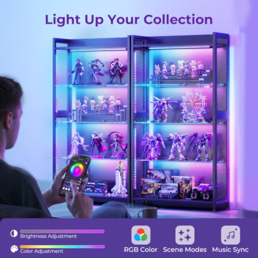 خزانة عرض بأرفف زجاجية، إضاءة  - مراجعة Glass Cabinet Display وسعره