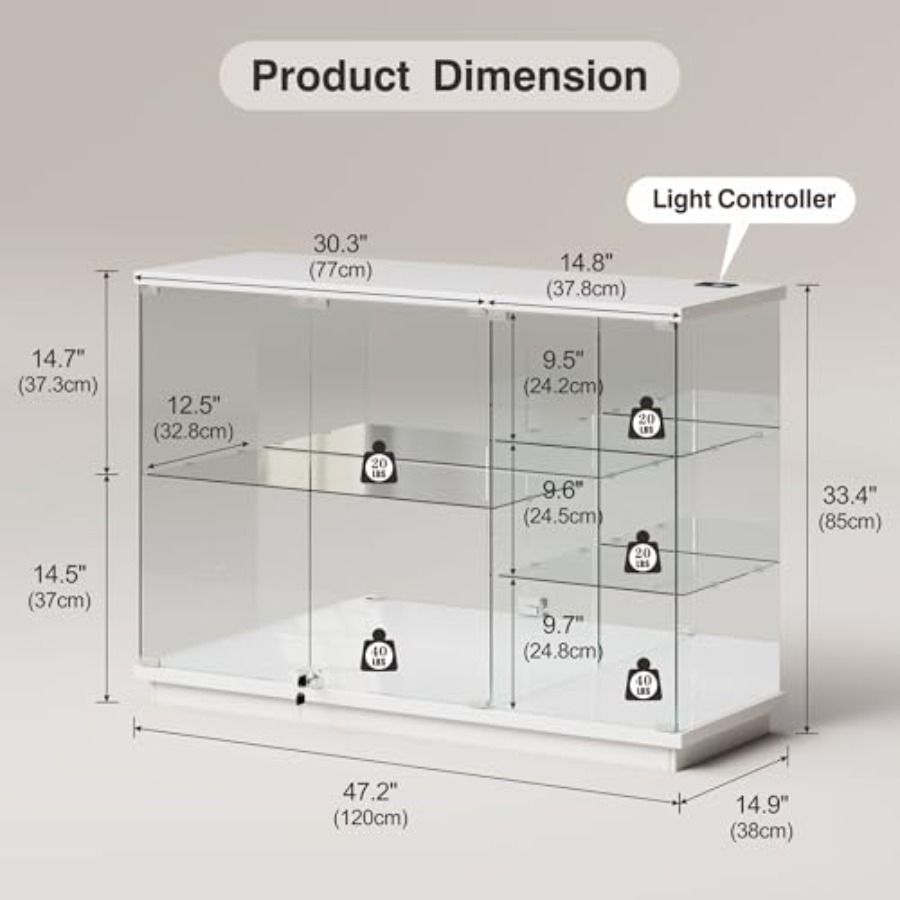 خزانة عرض زجاجية بإضاءة RGB مع - مراجعة Glass Cabinet Display وسعره