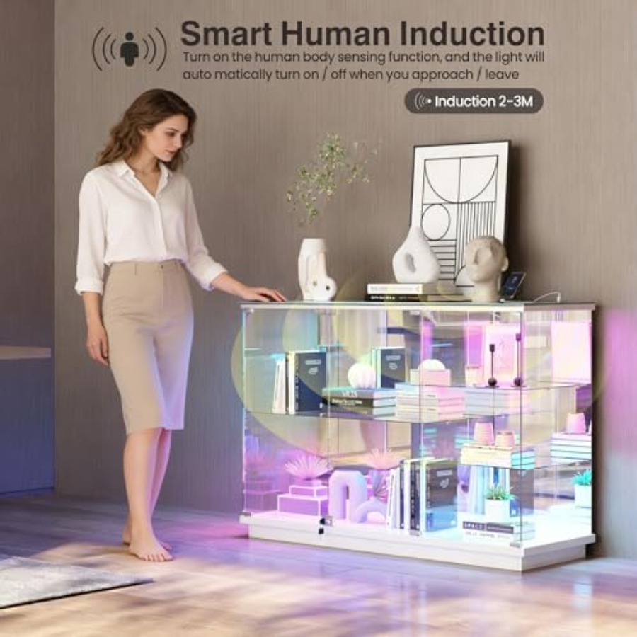 خزانة عرض زجاجية بإضاءة RGB مع - مراجعة Glass Cabinet Display وسعره